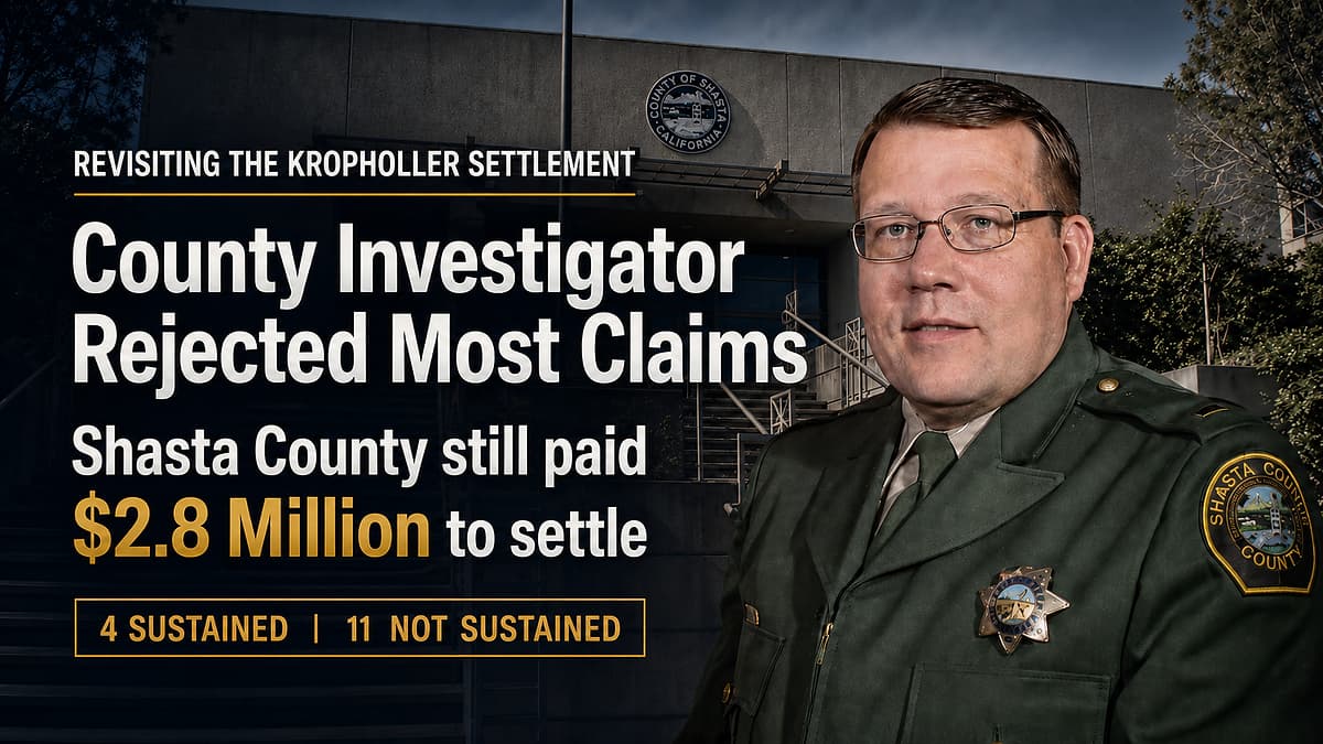 Revisiting the Kropholler Settlement: Shasta County Paid $2.8 Million to Settle a Whistleblower Suit. Its Own Investigator Had Already Rejected Most of the Underlying Claims.
