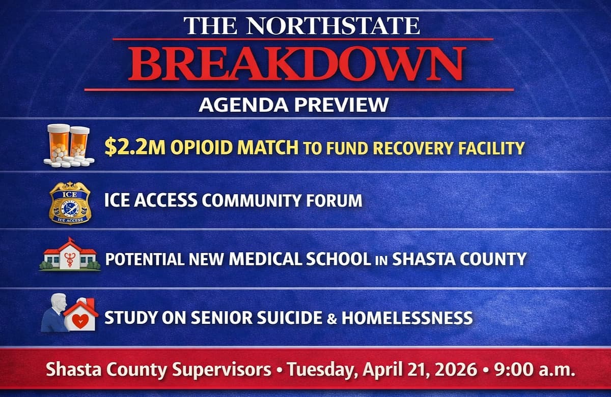 Shasta County Supervisors to Consider Opioid Funds for Recovery Facility, Hold Required ICE Access Forum Tuesday 4-21-2026