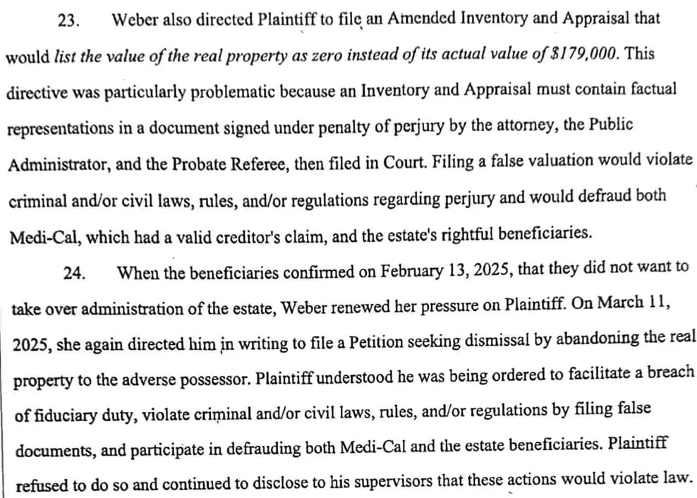 Cox complaint para 18-21: Estate of Dorothy P. Scholl — $179,000 estate, Lamour orders Cox to abandon property