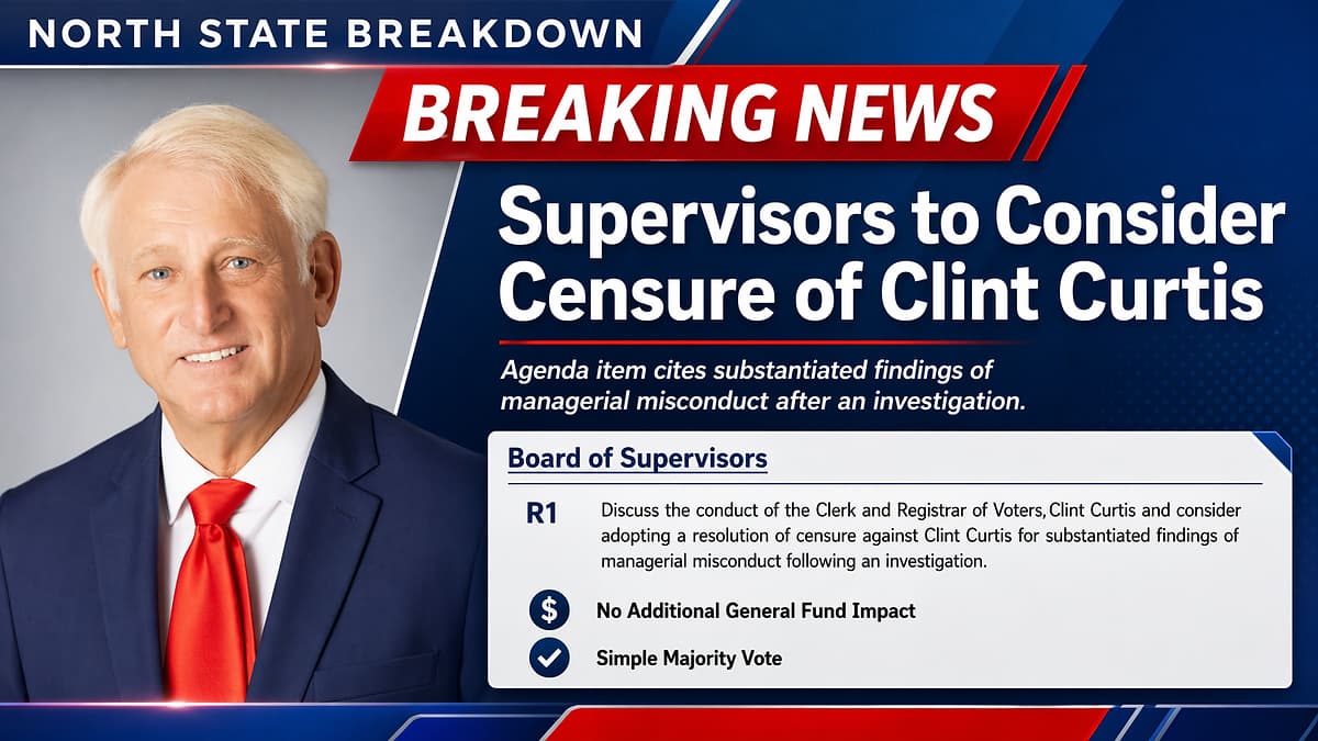 Shasta County Board Calls Special Meeting to Censure Elections Chief Clint Curtis Over substantiated Misconduct Findings